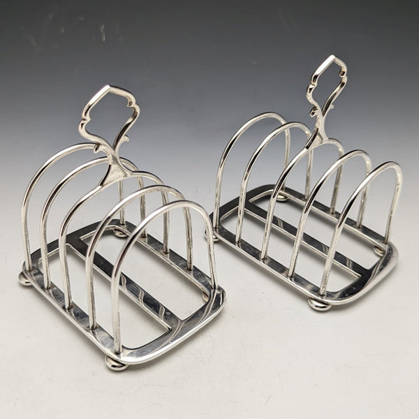 1921 British Antique Pure Silver (925 Silver) Toast Rack Pair Total 216g Hukin & Heath